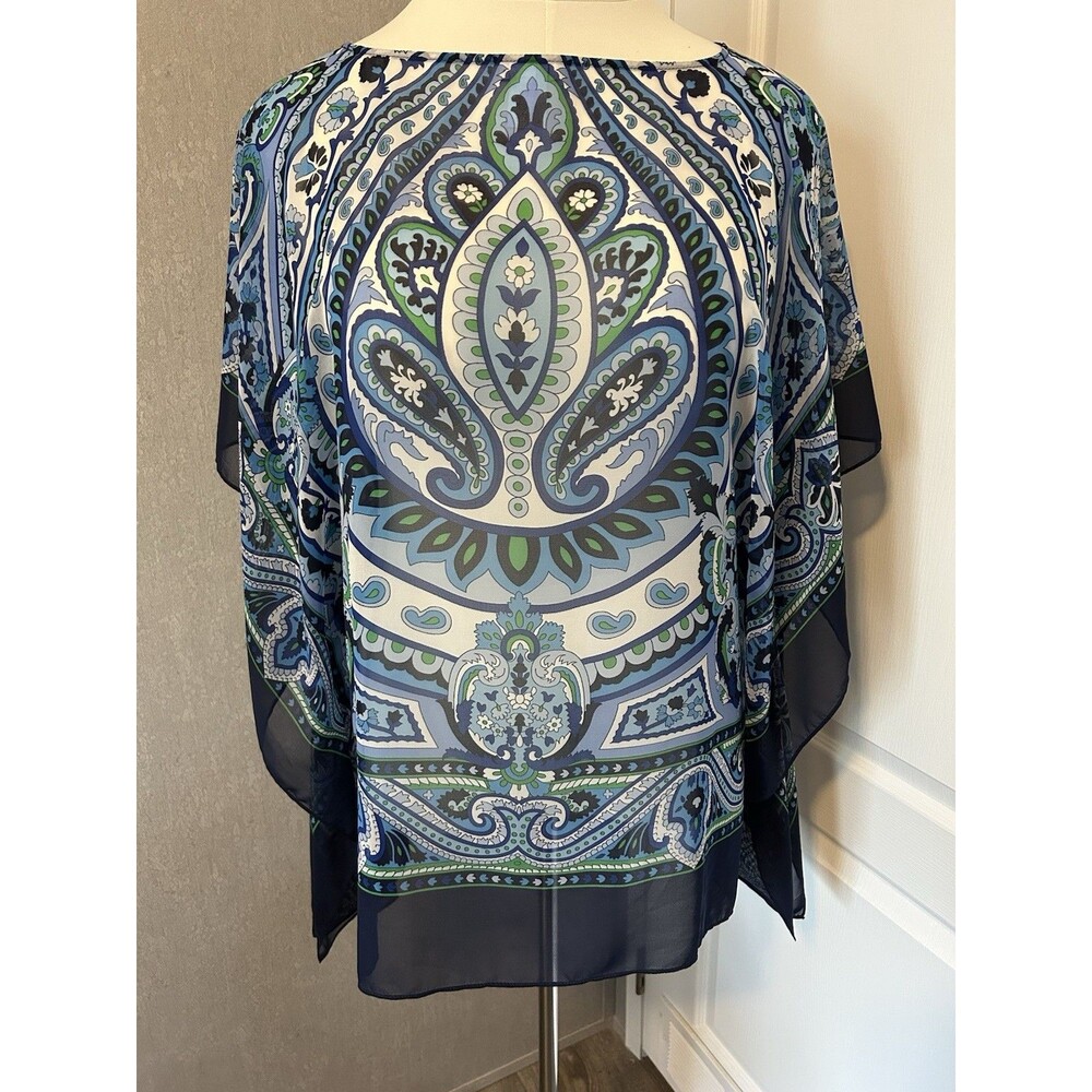 Talbots Blue and Green Patterned Poncho Style Blouse